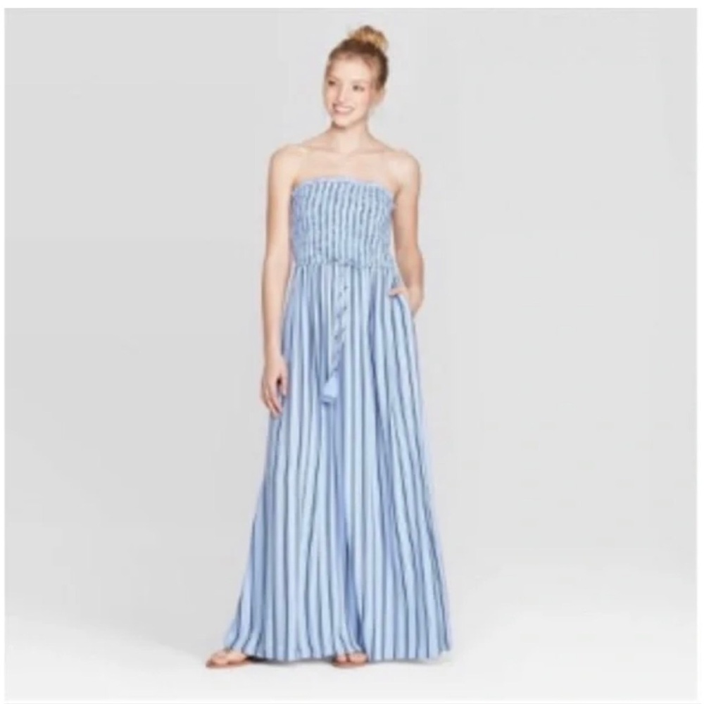 Blue tube top Maxi stripe ruching NWT